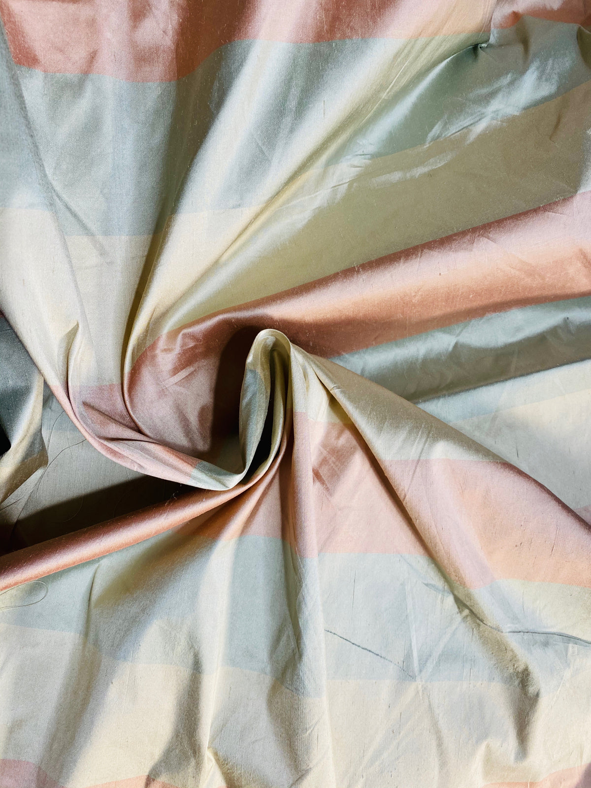 NEW Lady Ann 100% Silk Dupioni French Pastel Stripes Fabric in Icy Pink, Blue, and Champagne - Fancy Styles Fabric Pierre Frey Lee Jofa Brunschwig & Fils