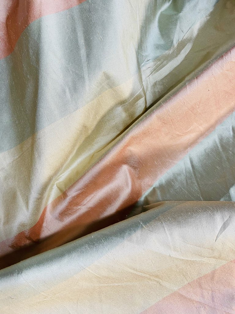 NEW Lady Ann 100% Silk Dupioni French Pastel Stripes Fabric in Icy Pink, Blue, and Champagne - Fancy Styles Fabric Pierre Frey Lee Jofa Brunschwig & Fils