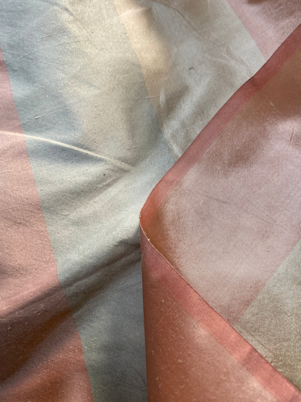 NEW Lady Ann 100% Silk Dupioni French Pastel Stripes Fabric in Icy Pink, Blue, and Champagne - Fancy Styles Fabric Pierre Frey Lee Jofa Brunschwig & Fils