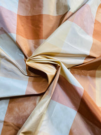 NEW Lady Melissa 100% Silk Taffeta Plaid Tartan Checkered Fabric Tone on Tone Peach - Fancy Styles Fabric Pierre Frey Lee Jofa Brunschwig & Fils