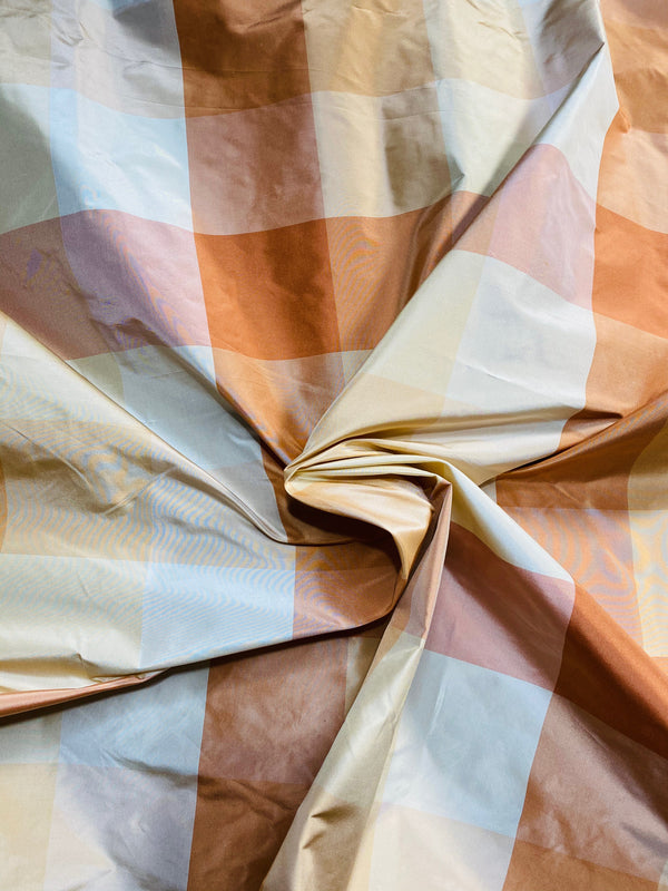 NEW Lady Melissa 100% Silk Taffeta Plaid Tartan Checkered Fabric Tone on Tone Peach - Fancy Styles Fabric Pierre Frey Lee Jofa Brunschwig & Fils