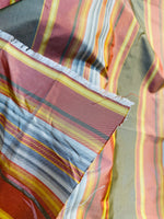 NEW Lady Karen 100% Silk Taffeta Colorful Stripes Fabric - Frosty Gray, Red, Yellow - Fancy Styles Fabric Pierre Frey Lee Jofa Brunschwig & Fils