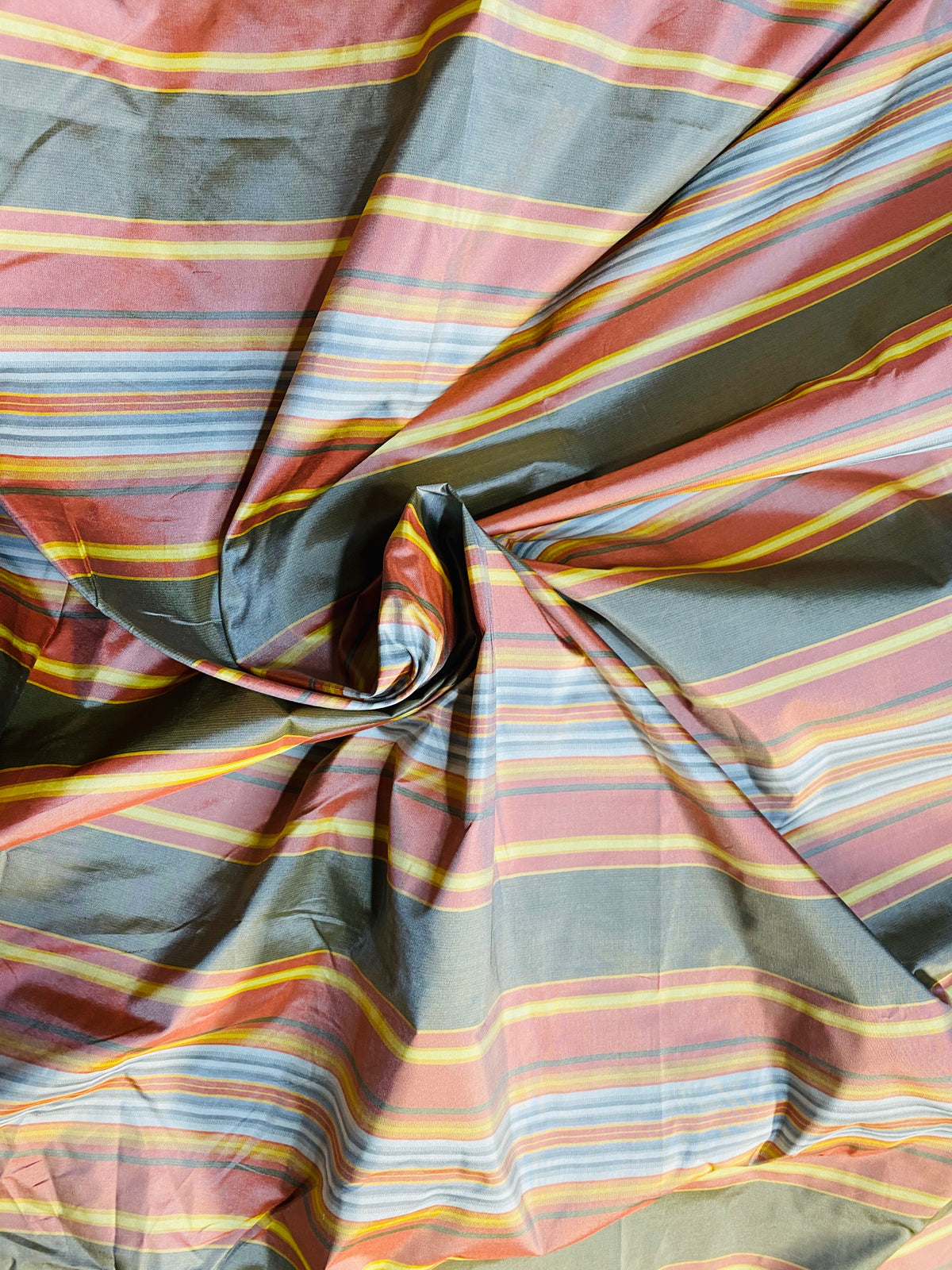 NEW Lady Karen 100% Silk Taffeta Colorful Stripes Fabric - Frosty Gray, Red, Yellow - Fancy Styles Fabric Pierre Frey Lee Jofa Brunschwig & Fils