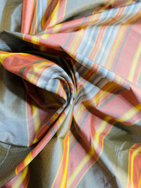 NEW Lady Karen 100% Silk Taffeta Colorful Stripes Fabric - Frosty Gray, Red, Yellow - Fancy Styles Fabric Pierre Frey Lee Jofa Brunschwig & Fils