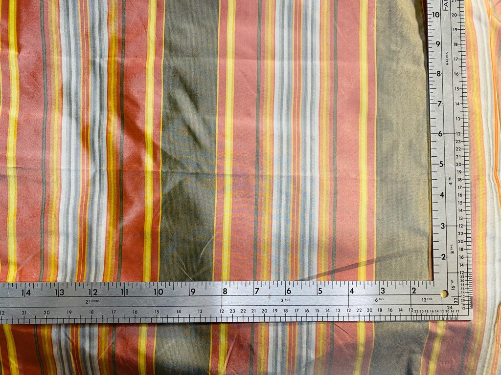 NEW Lady Karen 100% Silk Taffeta Colorful Stripes Fabric - Frosty Gray, Red, Yellow - Fancy Styles Fabric Pierre Frey Lee Jofa Brunschwig & Fils