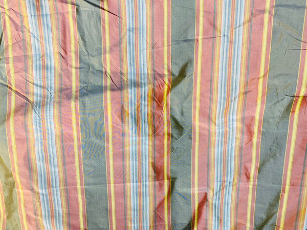 NEW Lady Karen 100% Silk Taffeta Colorful Stripes Fabric - Frosty Gray, Red, Yellow - Fancy Styles Fabric Pierre Frey Lee Jofa Brunschwig & Fils