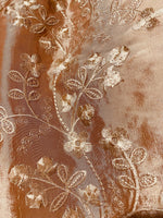 NEW Duchess Williams Faux Silk Taffeta in Peach with Gold Iridescence with Gold Embroidered Flowers