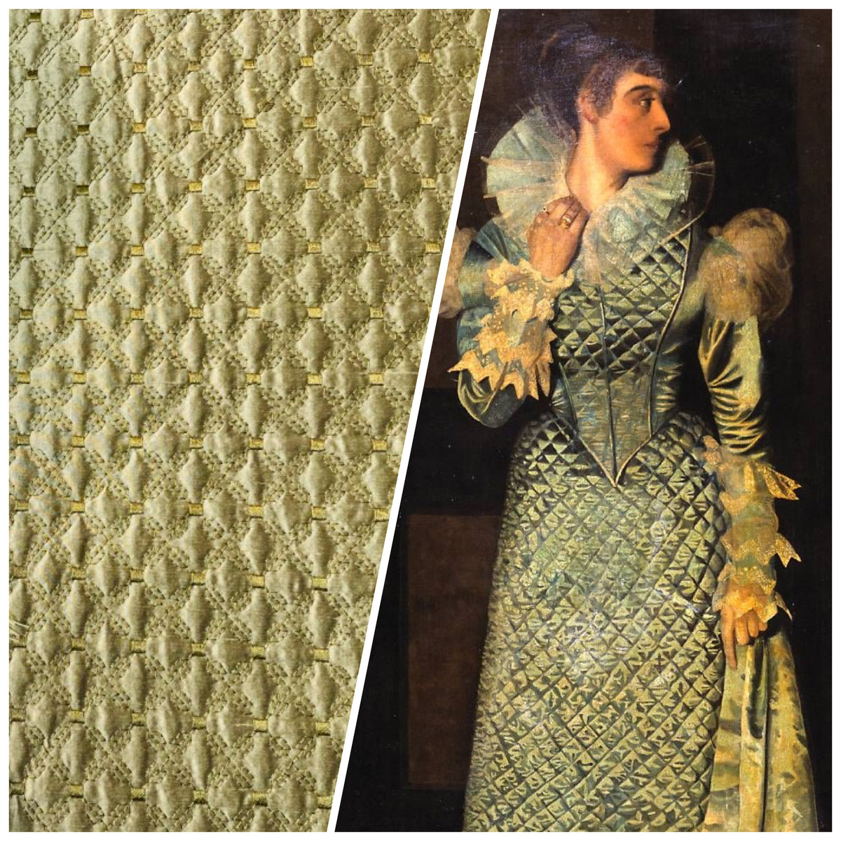 NEW Princess Amy 100% Silk Taffeta Quilted Petticoat Fabric with Cotton Batting in Dusty Pistachio Green - Fancy Styles Fabric Pierre Frey Lee Jofa Brunschwig & Fils