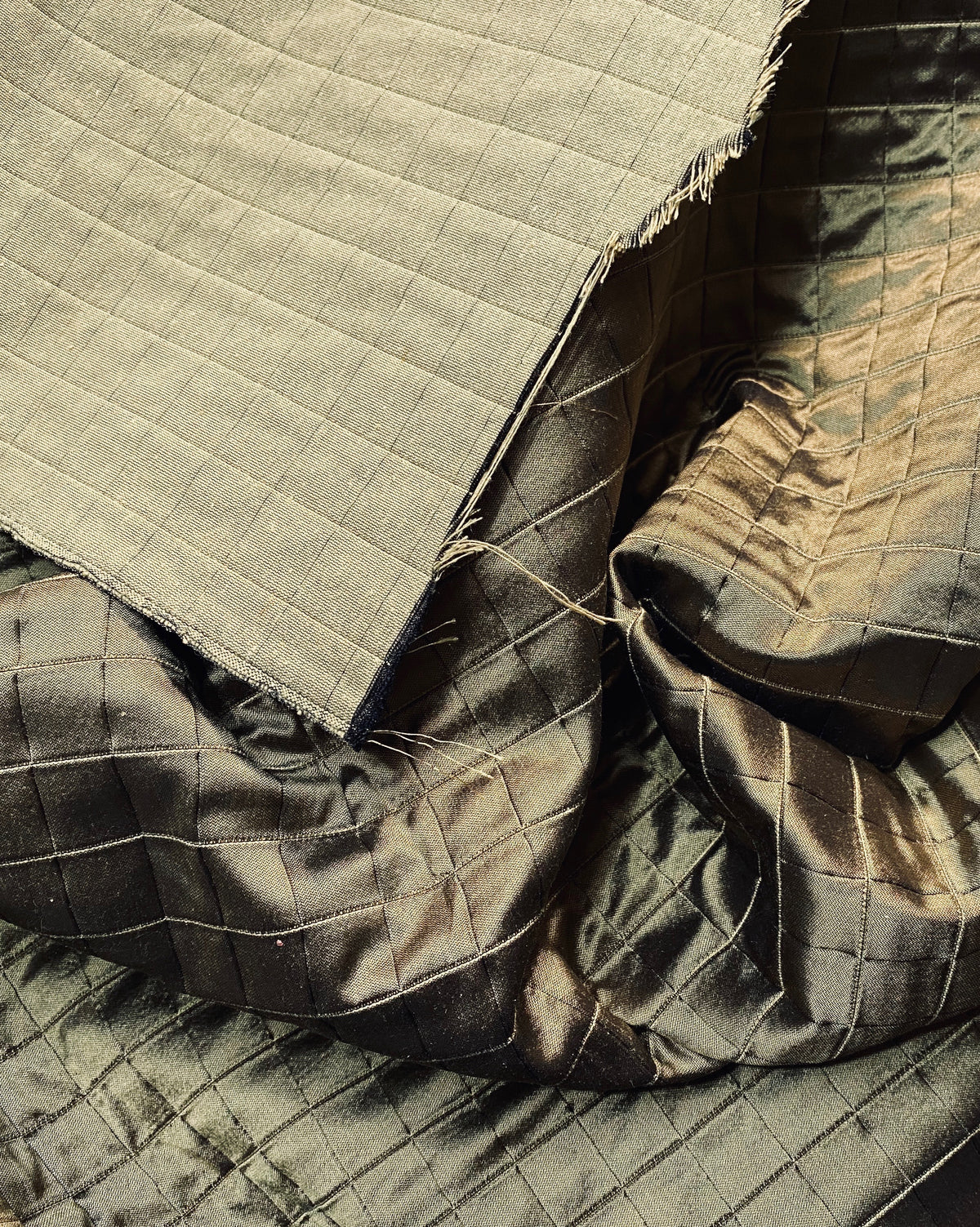 NEW Lady Celestine 100% Silk Taffeta Quilted Fabric No Batting with Cotton Backing in Bronze - Fancy Styles Fabric Pierre Frey Lee Jofa Brunschwig & Fils