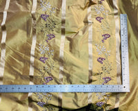NEW Lady Lana 100% Silk Taffeta Ribbon Stripes with Embroidered Velvet Gold & Lavender Floral Motif Iridescent Fabric - Fancy Styles Fabric Pierre Frey Lee Jofa Brunschwig & Fils