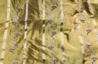 NEW Lady Lana 100% Silk Taffeta Ribbon Stripes with Embroidered Velvet Gold & Lavender Floral Motif Iridescent Fabric - Fancy Styles Fabric Pierre Frey Lee Jofa Brunschwig & Fils
