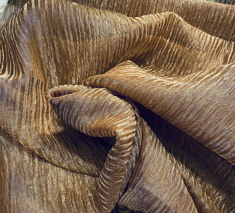 NEW Lady Daffodil 100% Silk & Lurex Crinkle Chiffon Fabric Copper