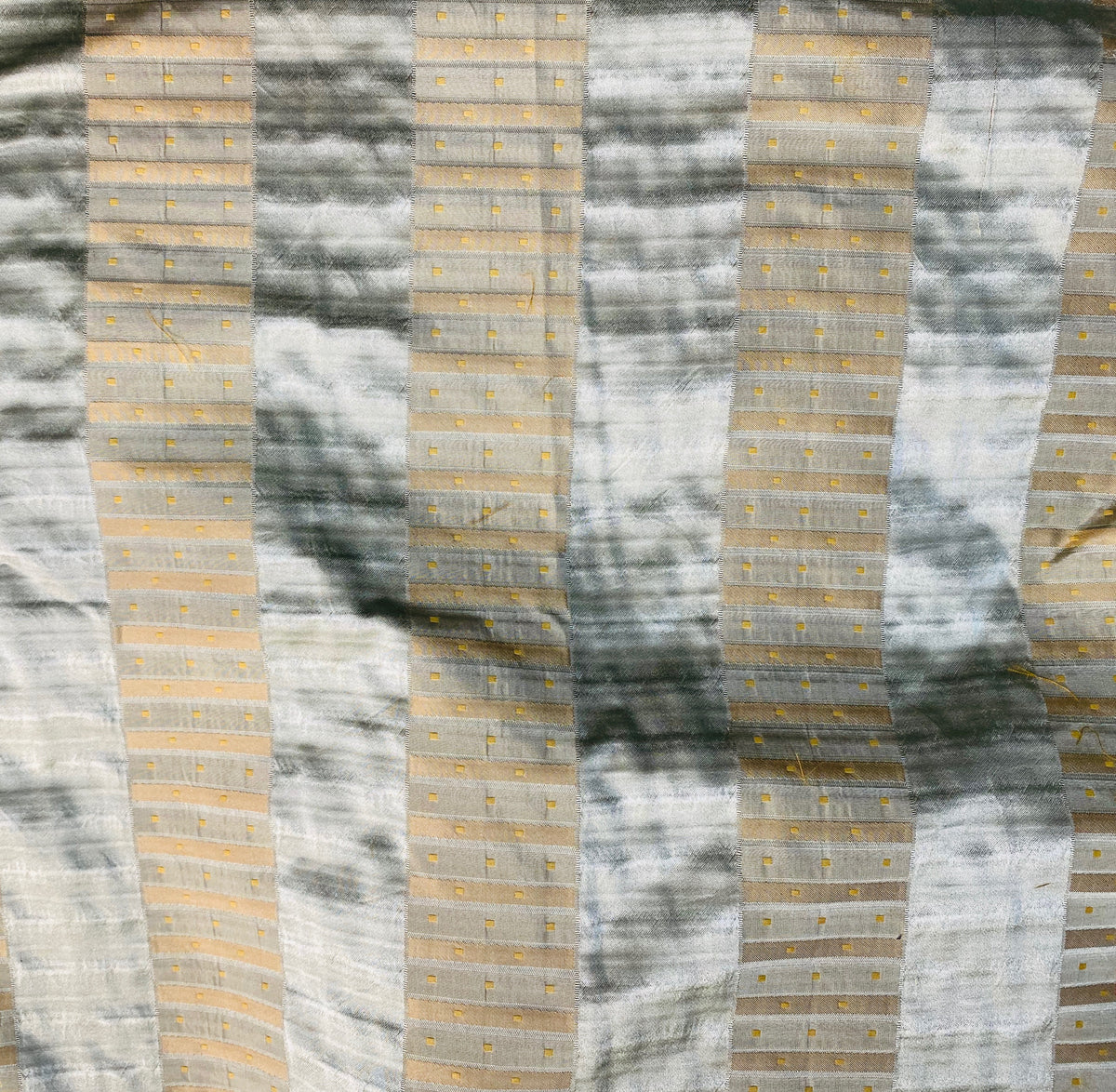 NEW Sir Rowan 100% Silk Satin with Gold Dot Stripes Motif in Aqua Blue and Gold - Fancy Styles Fabric Pierre Frey Lee Jofa Brunschwig & Fils