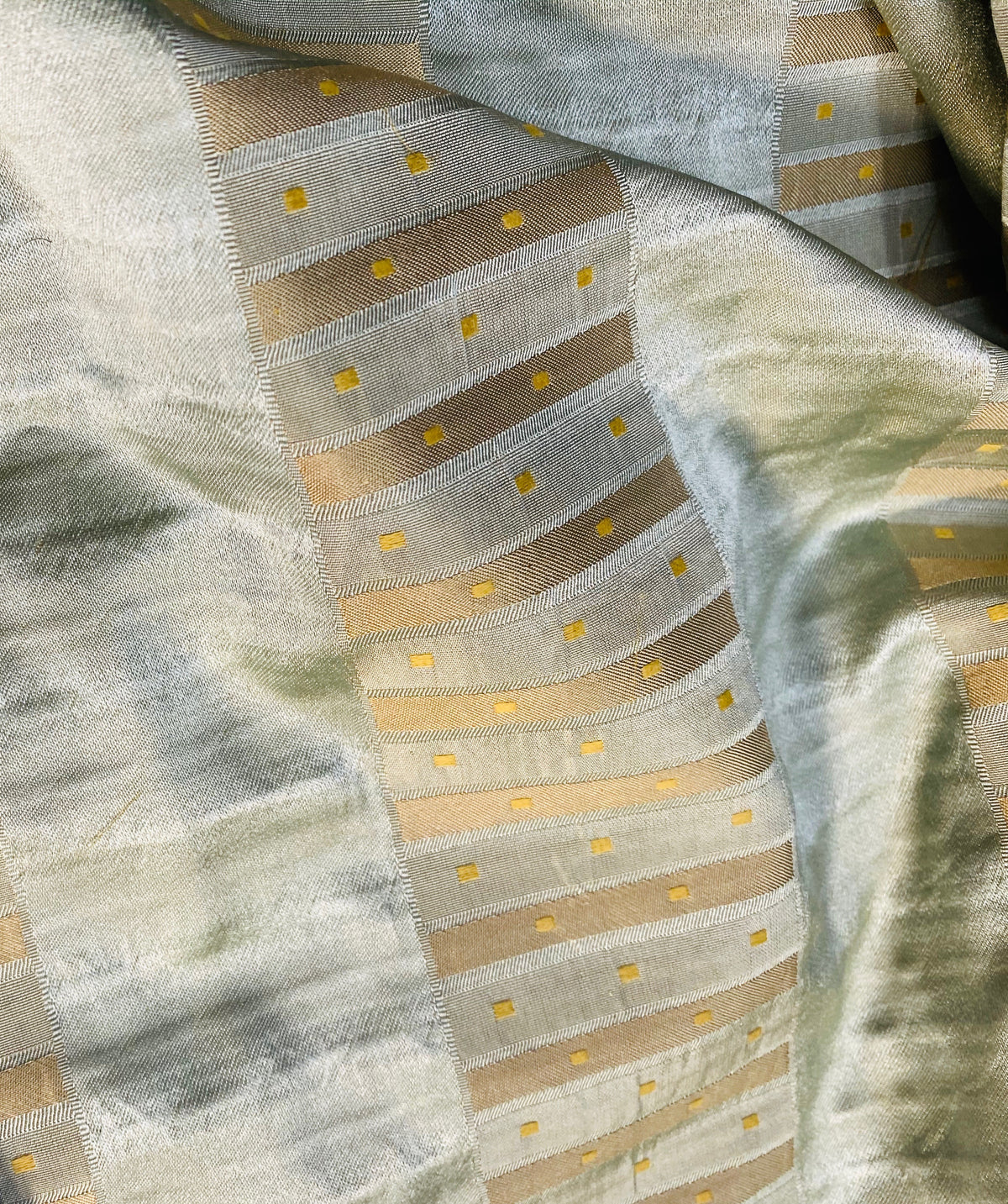 NEW Sir Rowan 100% Silk Satin with Gold Dot Stripes Motif in Aqua Blue and Gold - Fancy Styles Fabric Pierre Frey Lee Jofa Brunschwig & Fils