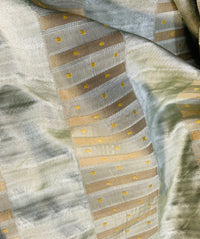 NEW Sir Rowan 100% Silk Satin with Gold Dot Stripes Motif in Aqua Blue and Gold - Fancy Styles Fabric Pierre Frey Lee Jofa Brunschwig & Fils