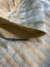 NEW Sir Rowan 100% Silk Satin with Gold Dot Stripes Motif in Aqua Blue and Gold - Fancy Styles Fabric Pierre Frey Lee Jofa Brunschwig & Fils
