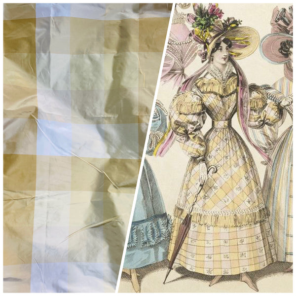 NEW Lady Melissa 100% Silk Taffeta Plaid Tartan Checkered Fabric Tone on Tone Butter Yellow - Fancy Styles Fabric Pierre Frey Lee Jofa Brunschwig & Fils