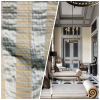 NEW Sir Rowan 100% Silk Satin with Gold Dot Stripes Motif in Aqua Blue and Gold - Fancy Styles Fabric Pierre Frey Lee Jofa Brunschwig & Fils