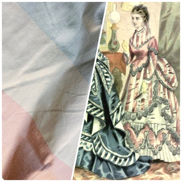 NEW Lady Ann 100% Silk Dupioni French Pastel Stripes Fabric in Icy Pink, Blue, and Champagne - Fancy Styles Fabric Pierre Frey Lee Jofa Brunschwig & Fils