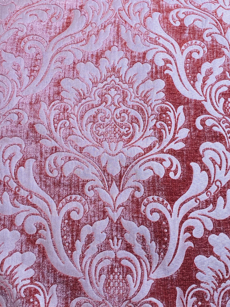 NEW Queen Isabella Designer Damask Burnout Chenille Velvet Fabric Rose Pink - Fancy Styles Fabric Pierre Frey Lee Jofa Brunschwig & Fils