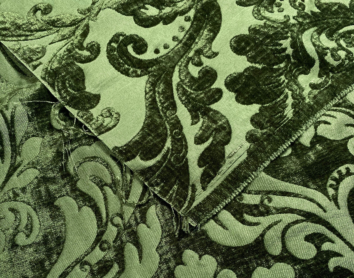 NEW Queen Isabella Designer Damask Burnout Chenille Velvet Fabric Forest Green - Fancy Styles Fabric Pierre Frey Lee Jofa Brunschwig & Fils