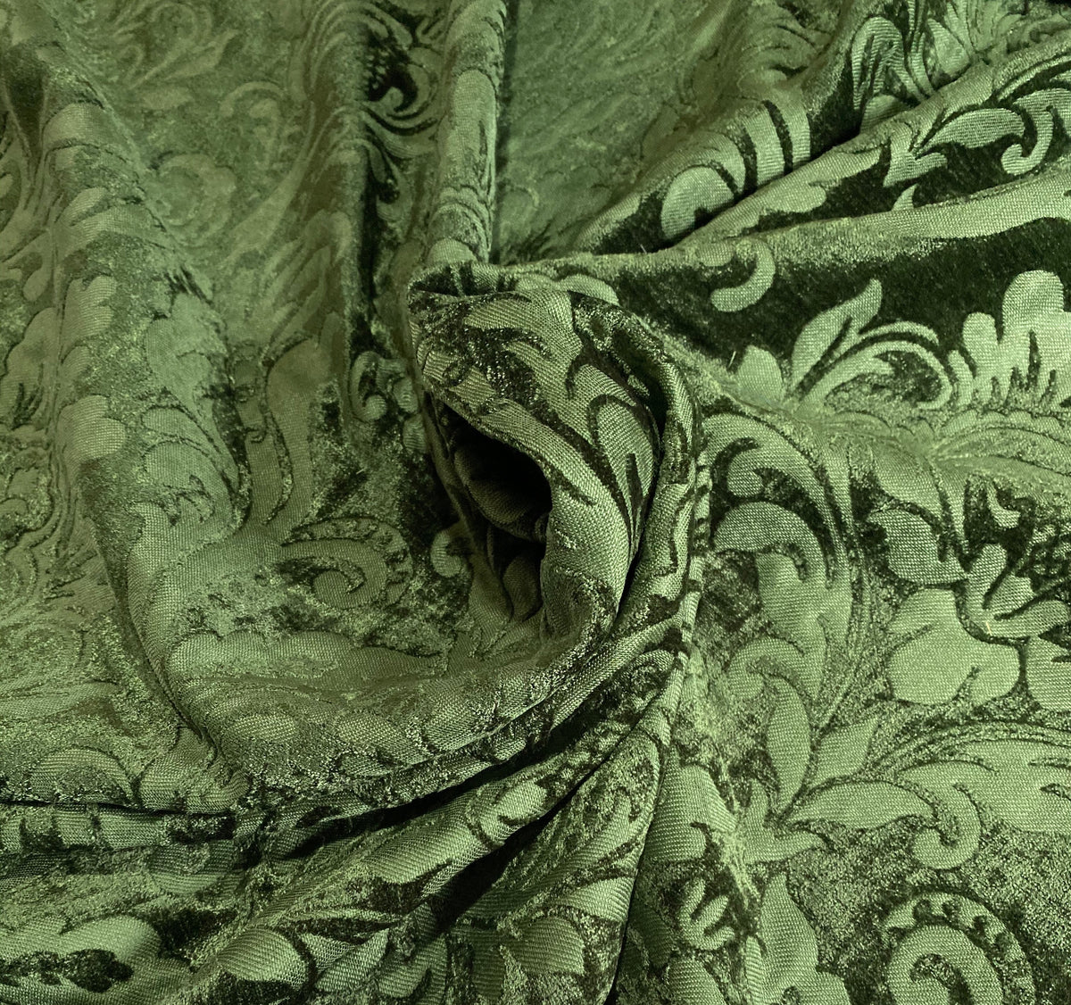 NEW Queen Isabella Designer Damask Burnout Chenille Velvet Fabric Forest Green - Fancy Styles Fabric Pierre Frey Lee Jofa Brunschwig & Fils