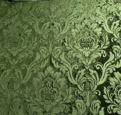 NEW Queen Isabella Designer Damask Burnout Chenille Velvet Fabric Forest Green - Fancy Styles Fabric Pierre Frey Lee Jofa Brunschwig & Fils