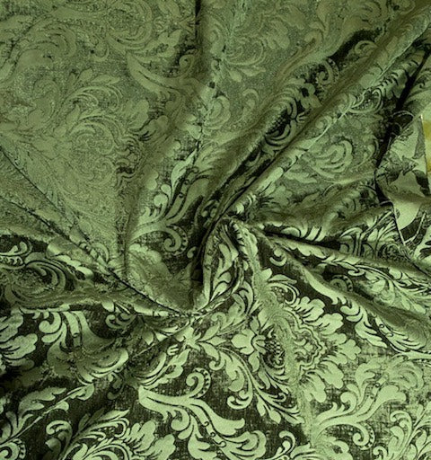 NEW Queen Isabella Designer Damask Burnout Chenille Velvet Fabric Forest Green - Fancy Styles Fabric Pierre Frey Lee Jofa Brunschwig & Fils