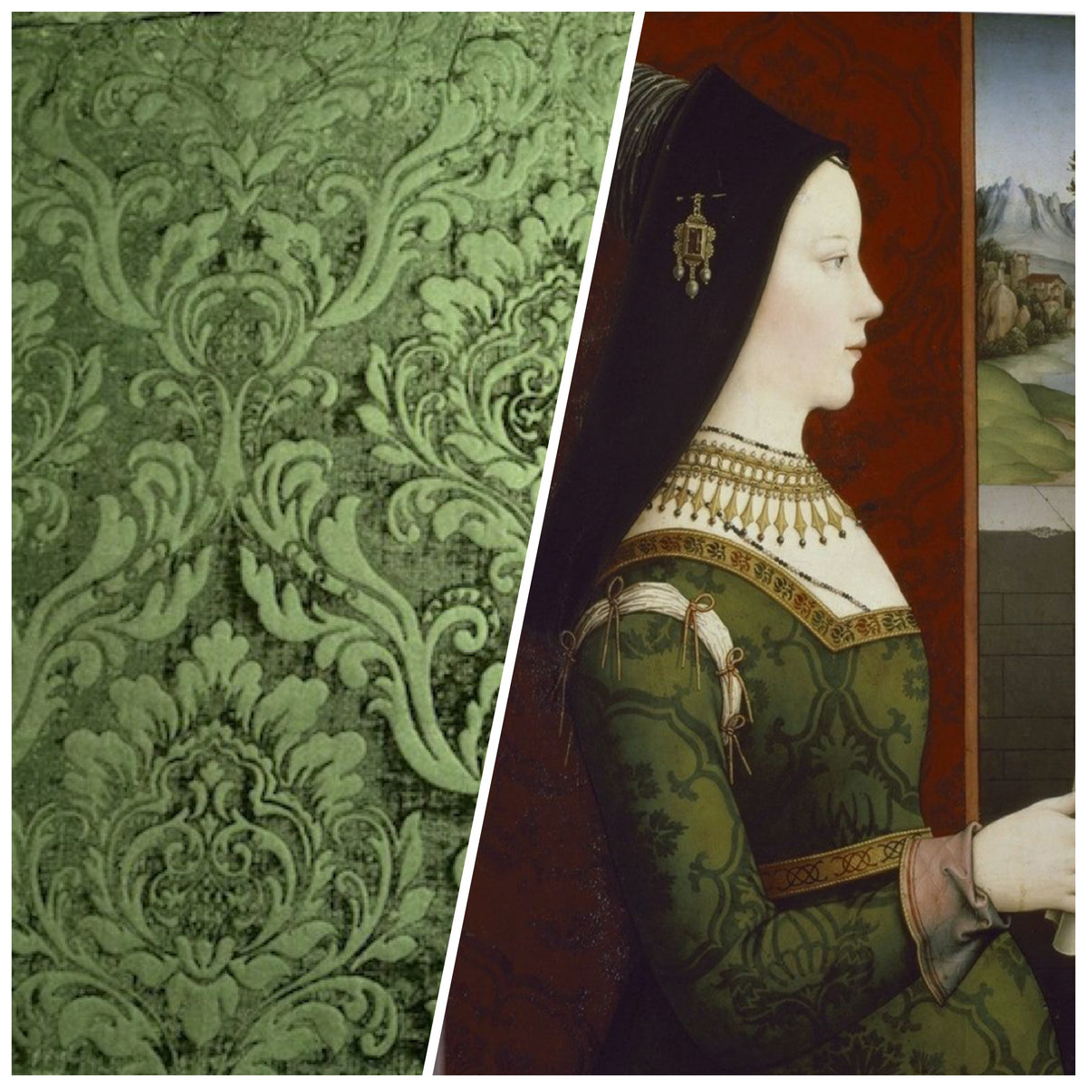 NEW Queen Isabella Designer Damask Burnout Chenille Velvet Fabric Forest Green - Fancy Styles Fabric Pierre Frey Lee Jofa Brunschwig & Fils