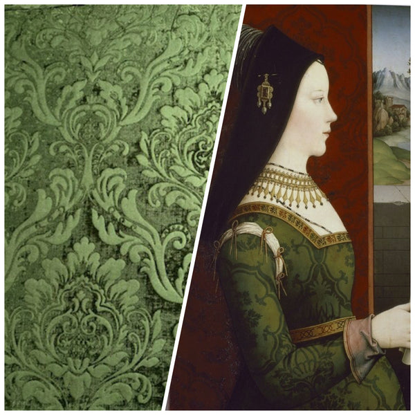 NEW Queen Isabella Designer Damask Burnout Chenille Velvet Fabric Forest Green - Fancy Styles Fabric Pierre Frey Lee Jofa Brunschwig & Fils