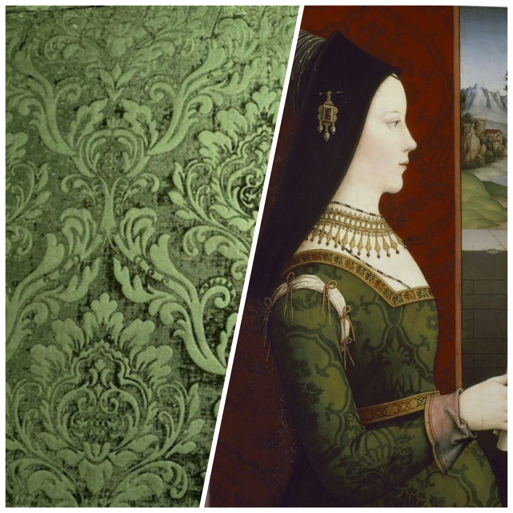 NEW Queen Isabella Designer Damask Burnout Chenille Velvet Fabric Forest Green - Fancy Styles Fabric Pierre Frey Lee Jofa Brunschwig & Fils