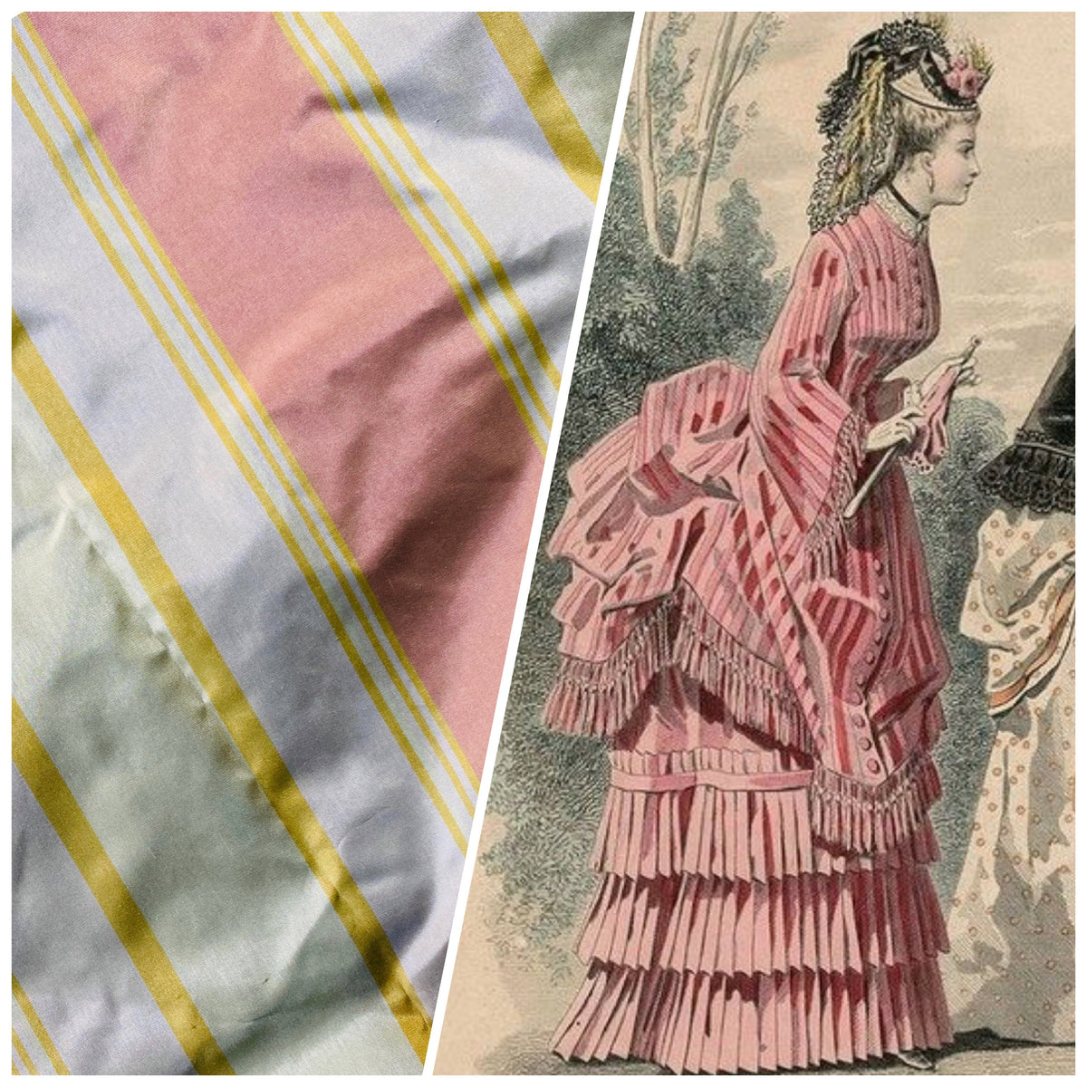 NEW Lady Matilda 100% Silk Taffeta Striped Fabric in Muted Red, Mustard Yellow, and White - Fancy Styles Fabric Pierre Frey Lee Jofa Brunschwig & Fils