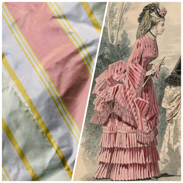 NEW Lady Matilda 100% Silk Taffeta Striped Fabric in Muted Red, Mustard Yellow, and White - Fancy Styles Fabric Pierre Frey Lee Jofa Brunschwig & Fils