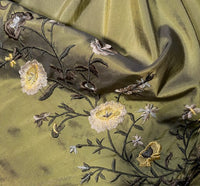 DEAL! Duchess Aurora Olive Green Iridescence Faux Silk Embroidered Fabric - Fancy Styles Fabric Pierre Frey Lee Jofa Brunschwig & Fils