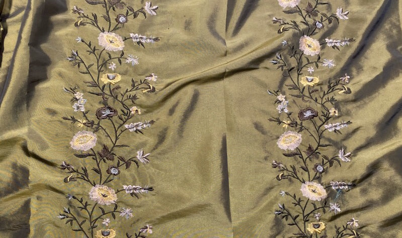 DEAL! Duchess Aurora Olive Green Iridescence Faux Silk Embroidered Fabric | www.fancystylesfabric.com DEAL! Duchess Aurora Olive Green Iridescence Faux Silk Embroidered Fabric | www.fancystylesfabric.com