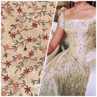 NEW! 1 Yard Remnant : Princess Esme 100% Silk Dupioni Taffeta Embroidered Fabric Floral Penny Copper - Fancy Styles Fabric Pierre Frey Lee Jofa Brunschwig & Fils