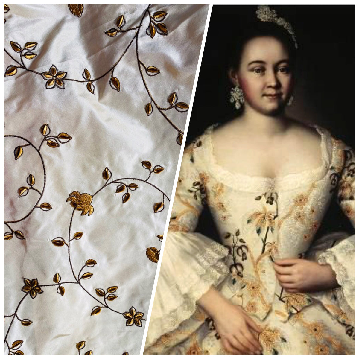 NEW Countess Stephanie 100% Silk Taffeta Copper Embroidered Velvet Flowers in Cream - Fancy Styles Fabric Pierre Frey Lee Jofa Brunschwig & Fils