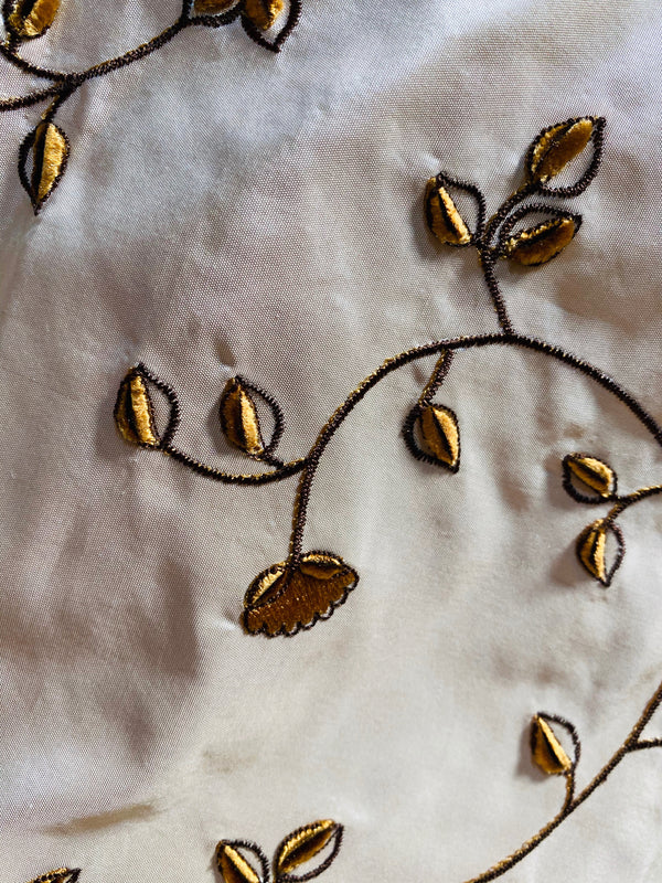 NEW Countess Stephanie 100% Silk Taffeta Copper Embroidered Velvet Flowers in Cream - Fancy Styles Fabric Pierre Frey Lee Jofa Brunschwig & Fils