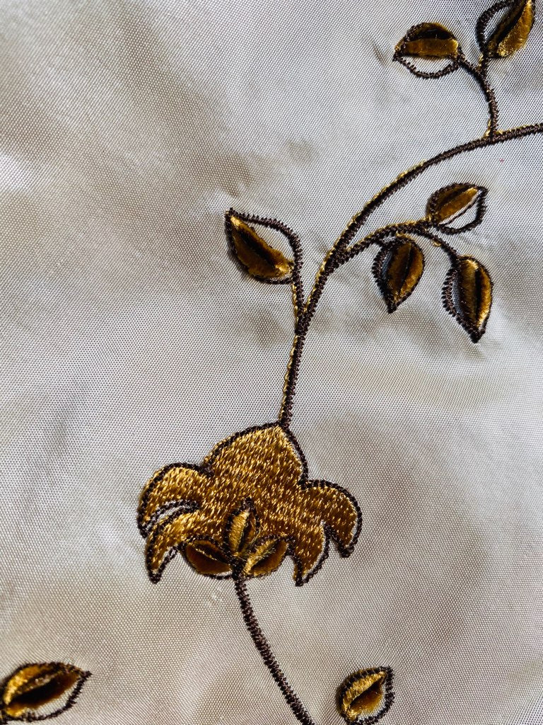 NEW Countess Stephanie 100% Silk Taffeta Copper Embroidered Velvet Flowers in Cream - Fancy Styles Fabric Pierre Frey Lee Jofa Brunschwig & Fils