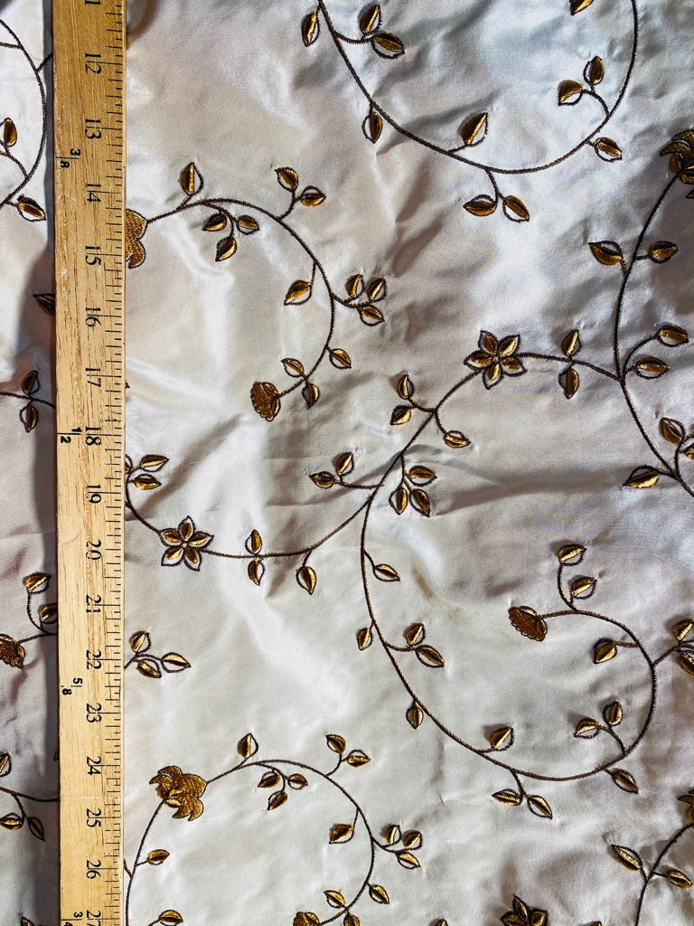 NEW Countess Stephanie 100% Silk Taffeta Copper Embroidered Velvet Flowers in Cream - Fancy Styles Fabric Pierre Frey Lee Jofa Brunschwig & Fils