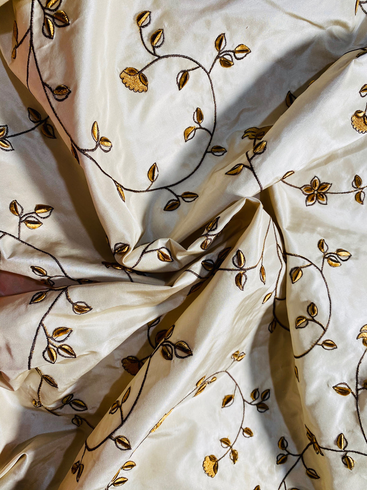 NEW Countess Stephanie 100% Silk Taffeta Copper Embroidered Velvet Flowers in Cream - Fancy Styles Fabric Pierre Frey Lee Jofa Brunschwig & Fils