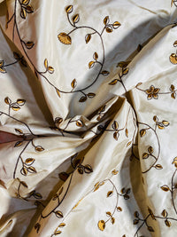 NEW Countess Stephanie 100% Silk Taffeta Copper Embroidered Velvet Flowers in Cream - Fancy Styles Fabric Pierre Frey Lee Jofa Brunschwig & Fils