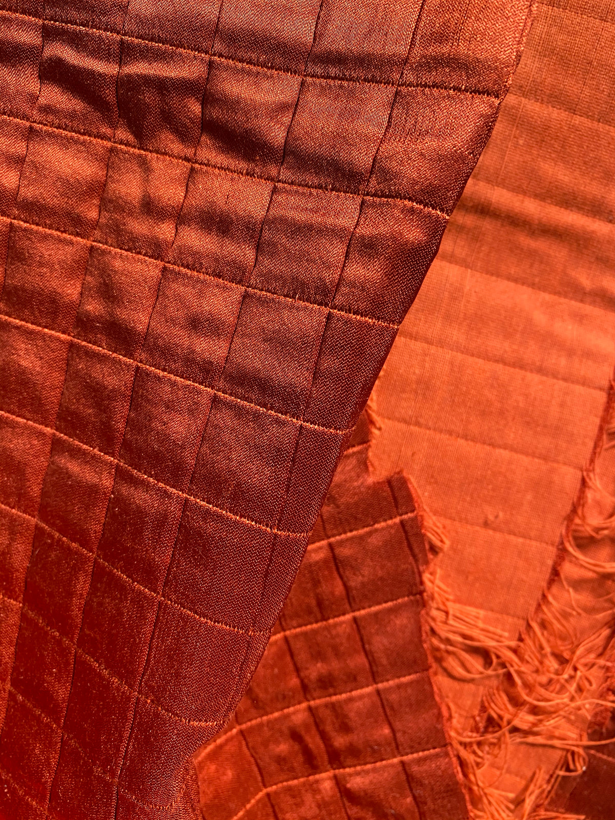 NEW Lady Celestine 100% Silk Designer Terracotta Green Quilted Fabric - Fancy Styles Fabric Pierre Frey Lee Jofa Brunschwig & Fils