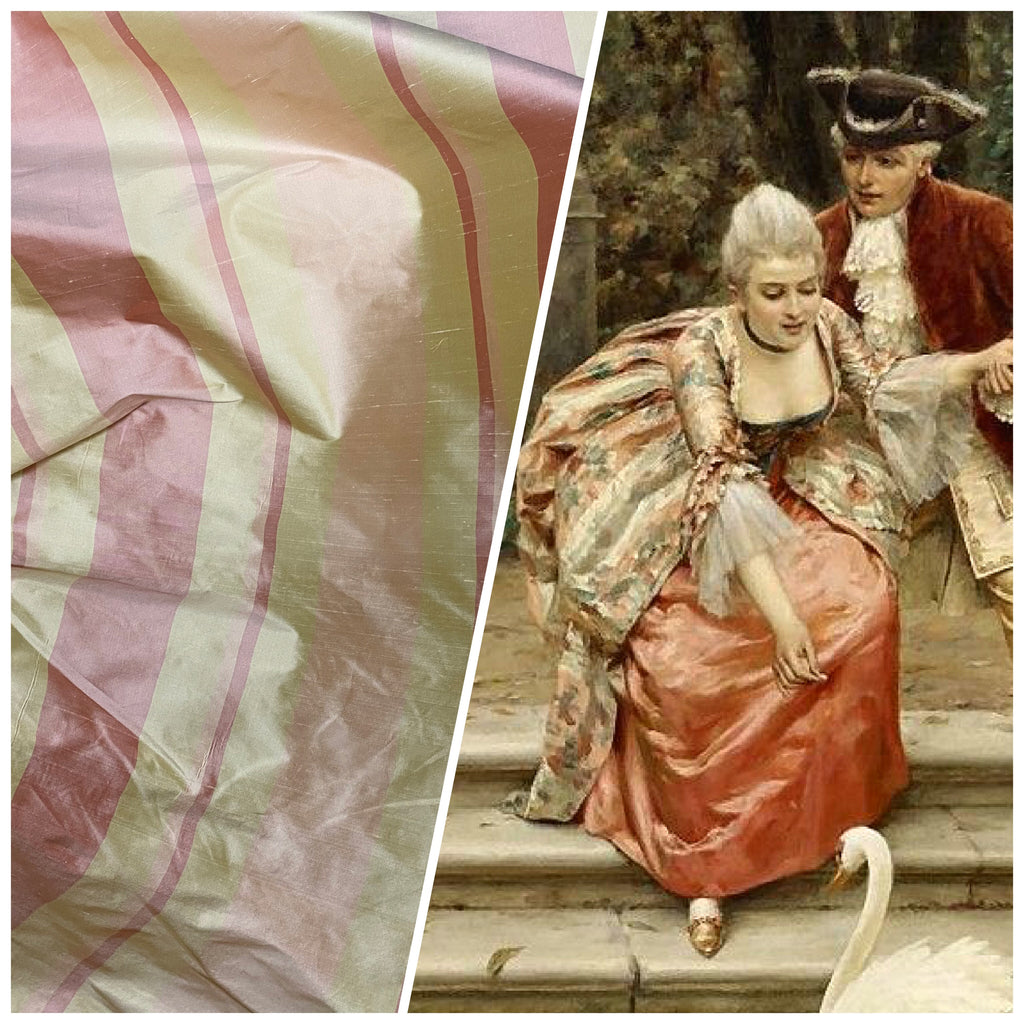 NEW Contessa Dora 100% Silk Pastel Pink and Yellow Stripe Dupioni Fabric - Fancy Styles Fabric Pierre Frey Lee Jofa Brunschwig & Fils
