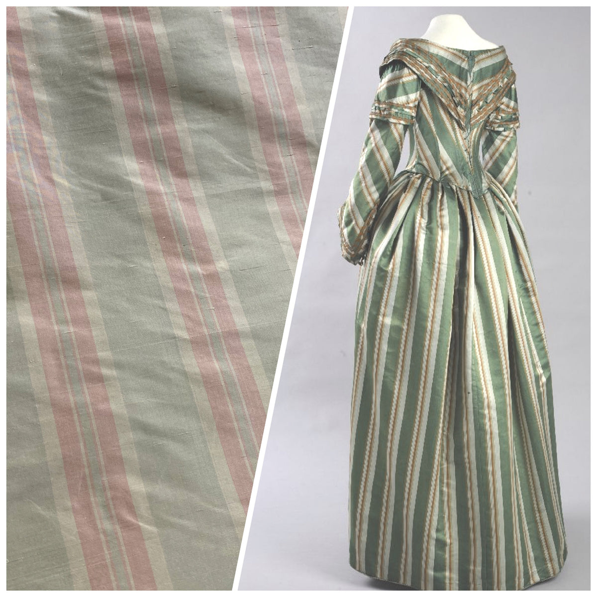 NEW Baroness Florence 100% Silk Rococo Dupioni Stripe Faded Pastel Pink and Pistachio - Fancy Styles Fabric Pierre Frey Lee Jofa Brunschwig & Fils