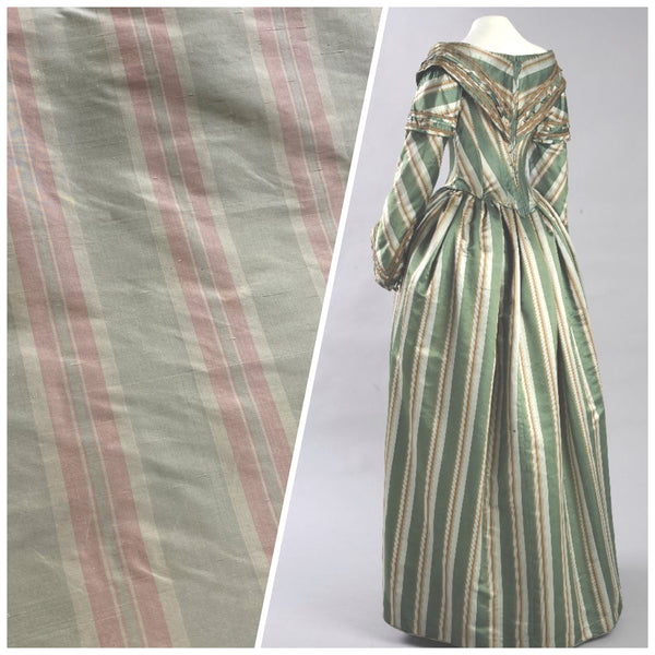 NEW Baroness Florence 100% Silk Rococo Dupioni Stripe Faded Pastel Pink and Pistachio - Fancy Styles Fabric Pierre Frey Lee Jofa Brunschwig & Fils