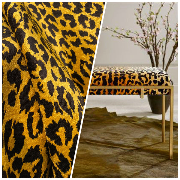 NEW Duchess Elspeth Leopard Novelty Upholstery Velvet Golden Yellow and Black - Fancy Styles Fabric Pierre Frey Lee Jofa Brunschwig & Fils