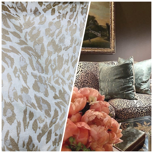 NEW Prince Stanley Novelty Embroidered Leopard Decorating Fabric in White & Beige - Fancy Styles Fabric Pierre Frey Lee Jofa Brunschwig & Fils
