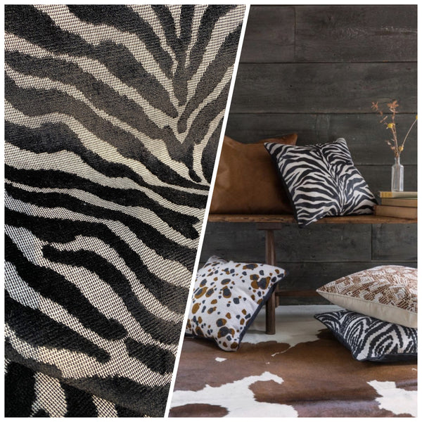 NEW Sir Herbert Novelty Italian Zebra Upholstery Chenille Velvet Gray and Black - Fancy Styles Fabric Pierre Frey Lee Jofa Brunschwig & Fils