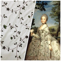 NEW Countess Stephanie 100% Silk Taffeta White Cream with Olive Velvet Embroidered Flowers - Fancy Styles Fabric Pierre Frey Lee Jofa Brunschwig & Fils